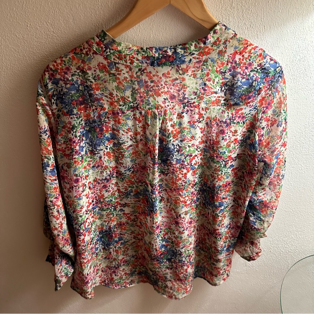 Zara Long Sleeve Top Blouse Floral Orange size L Women - Picture 2 of 10